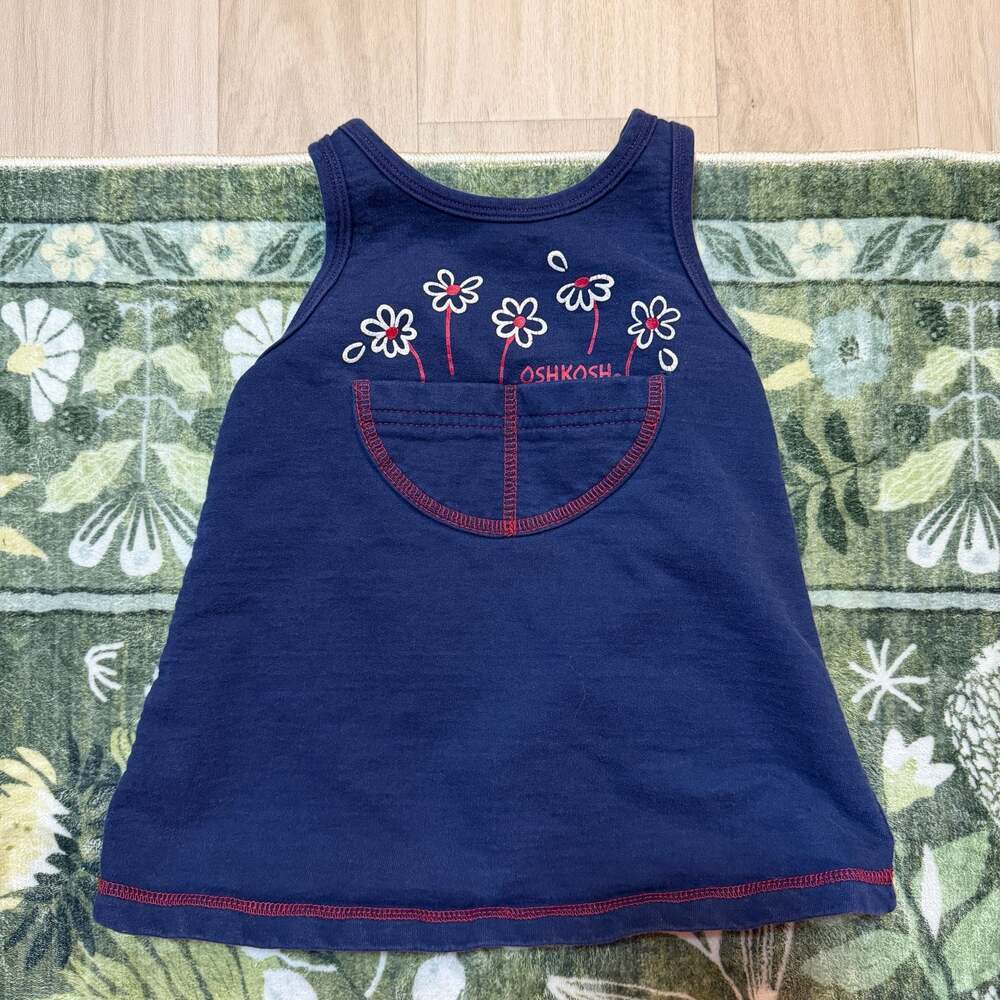 Vintage OshKosh B'gosh Toddler Girls Navy Blue Sleeveless Sweat Floral Dress
